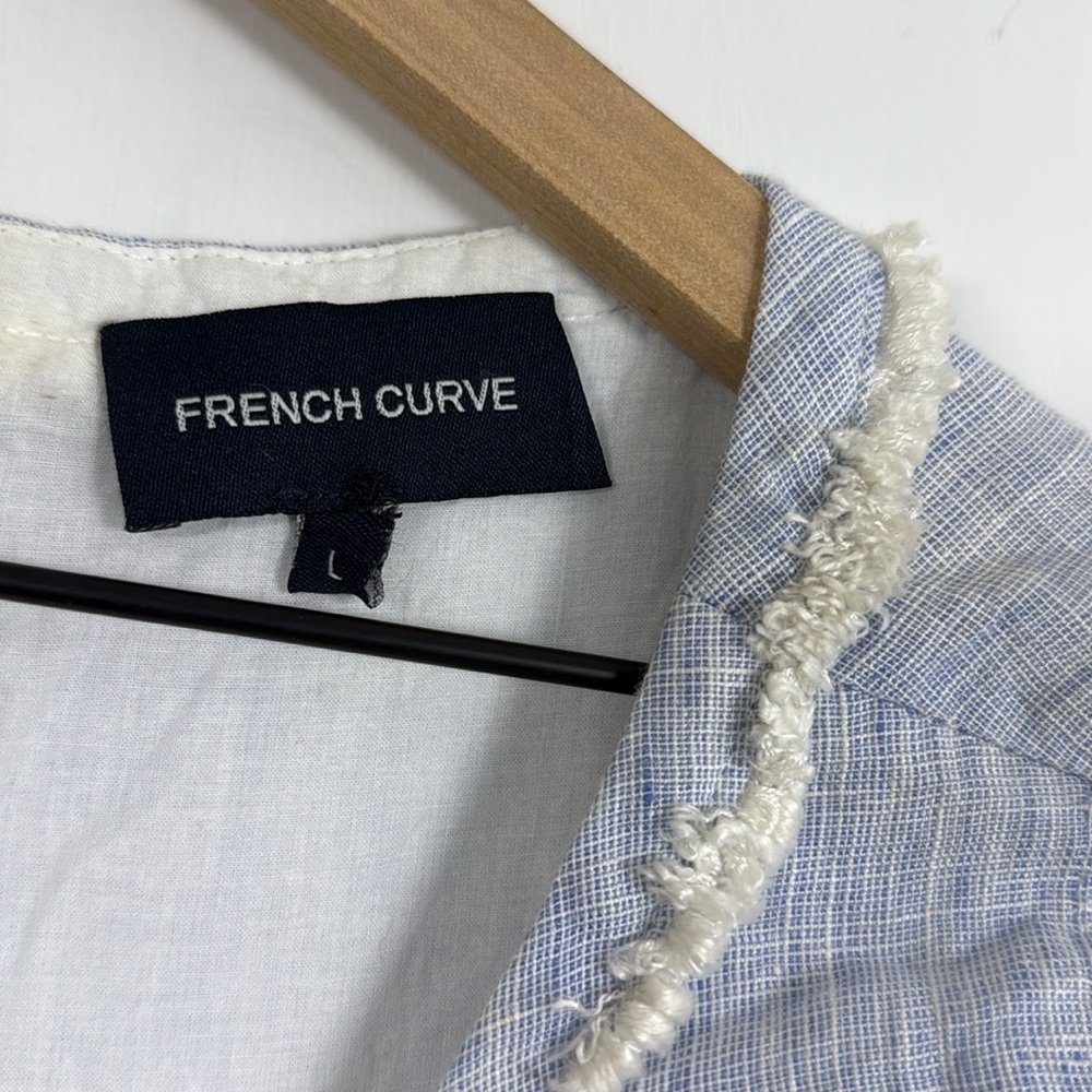 French Curve Linen Blue Dress Size L - Picture 3 of 6